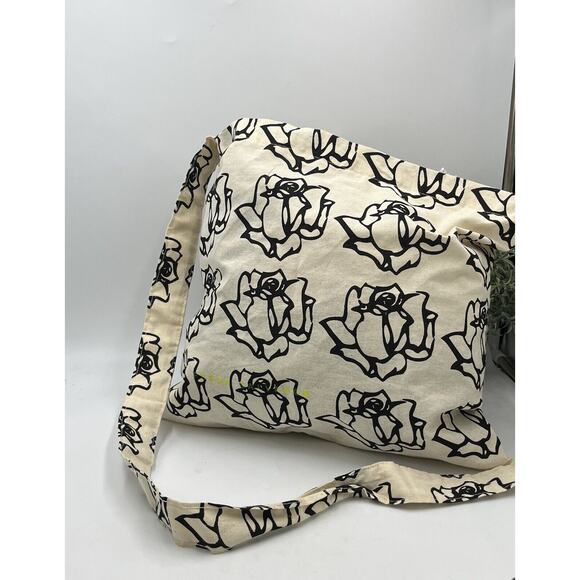 Freda Salvador Canvas Off white Black Rose Floral Tote Bag Neon Logo Lightweight - Picture 8 of 10